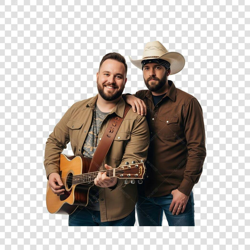Foto Recortada Dois Homens Country Violão Chapéu PNG Fundo Transparente