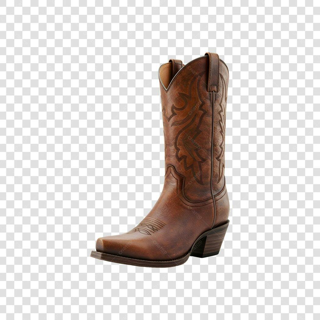 Foto Recortada Bota Country Marrom Couro PNG Fundo Transparente
