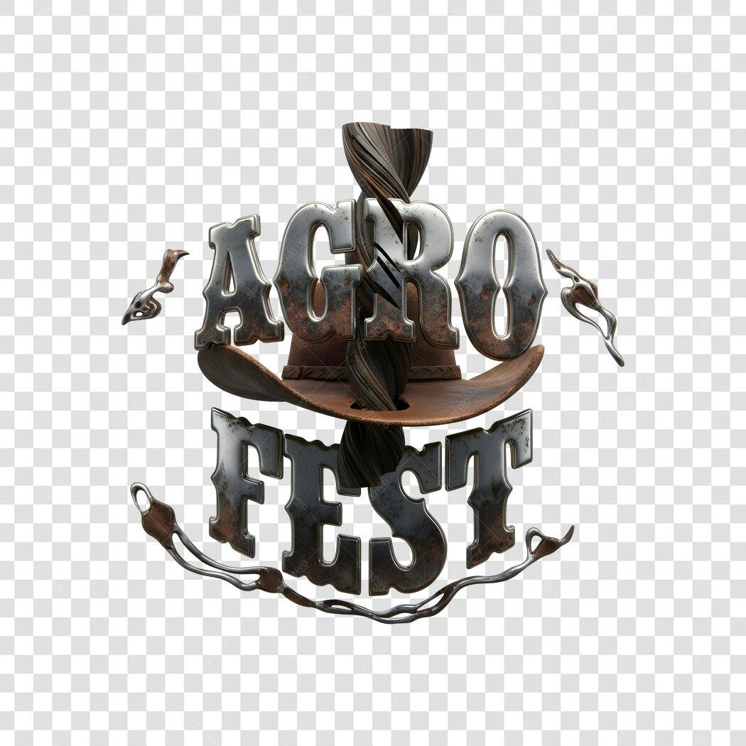 Elemento 3D Logo Agro Fest Metal Rústico PNG Fundo Transparente
