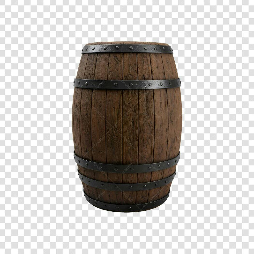 Elemento 3D Barril Madeira Rústico PNG Fundo Transparente
