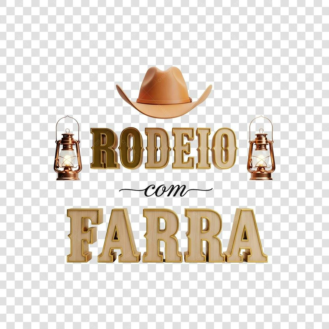Elemento 3D Chapéu Rodeio Farra Lanterna PNG Fundo Transparente