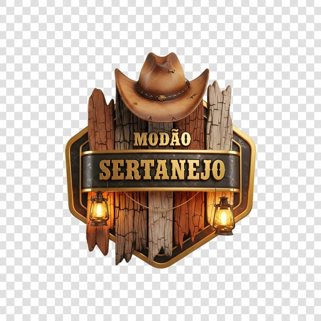 Elemento 3D Modão Sertanejo Chapéu Cowboy PNG Fundo Transparente