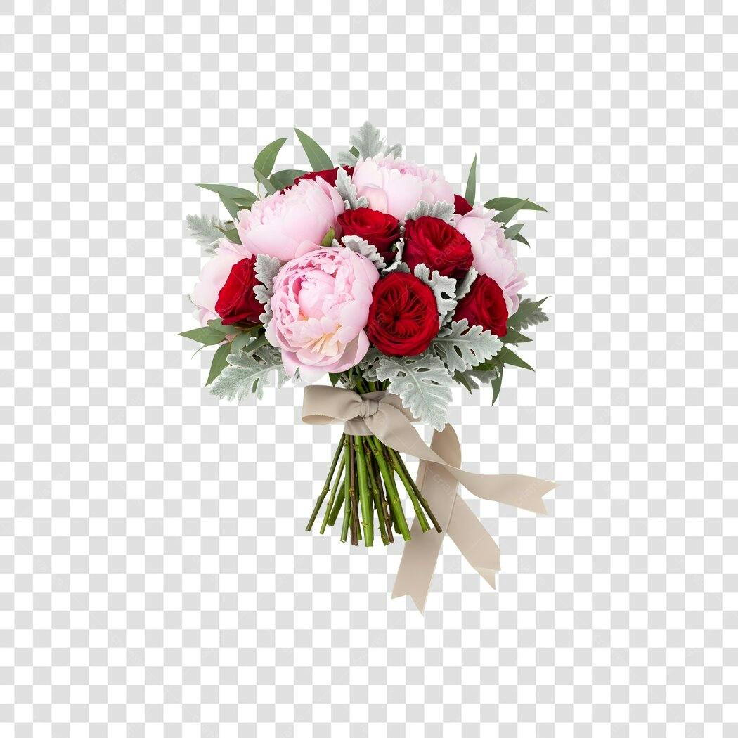 Foto Recortada Buquê Rosas Peônias Vermelhas Rosa PNG Fundo Transparente