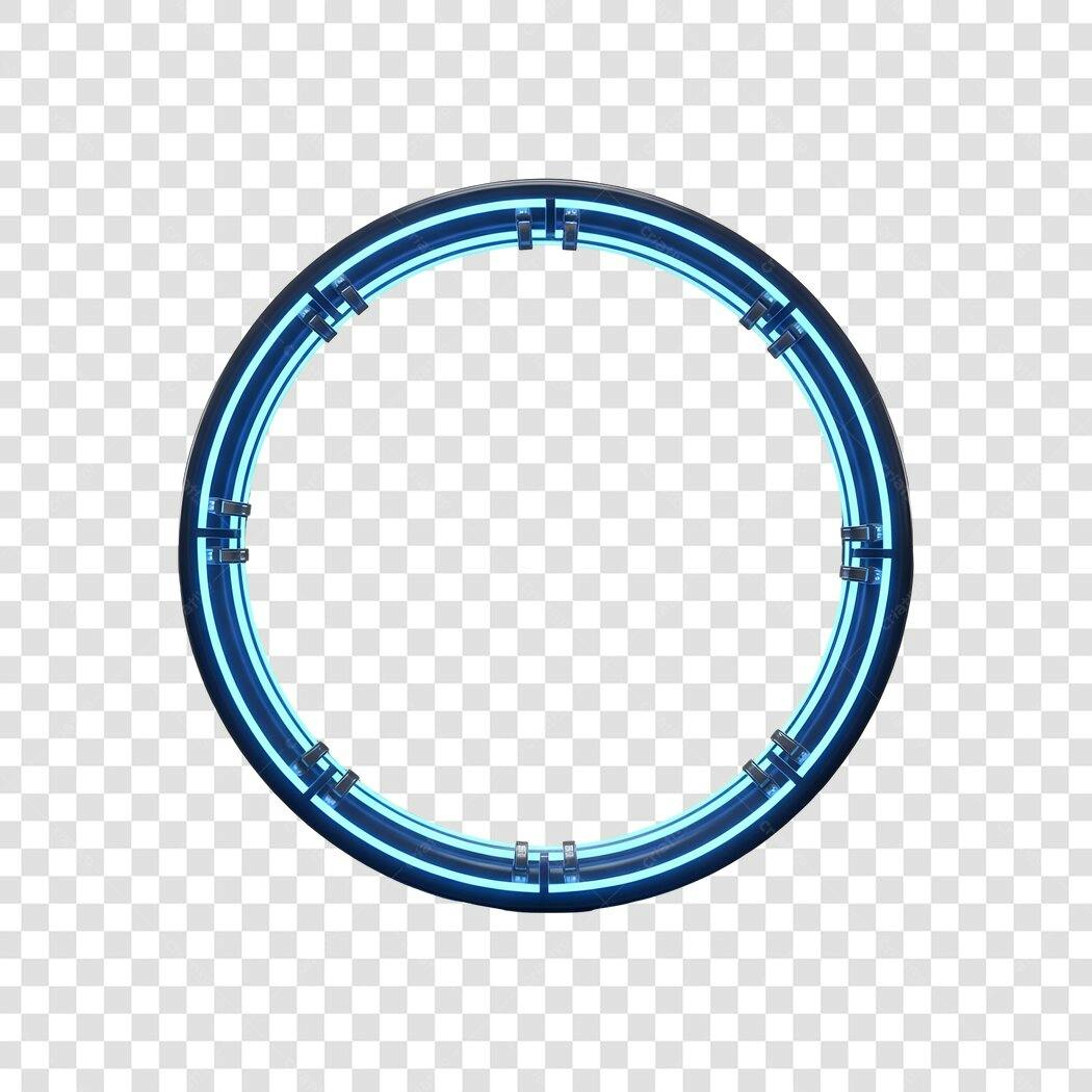 Elemento 3D Círculo Neon Azul Brilhante PNG Fundo Transparente