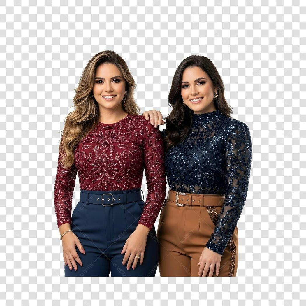 Foto Recortada Duas Mulheres Sorrindo Elegantes PNG Fundo Transparente