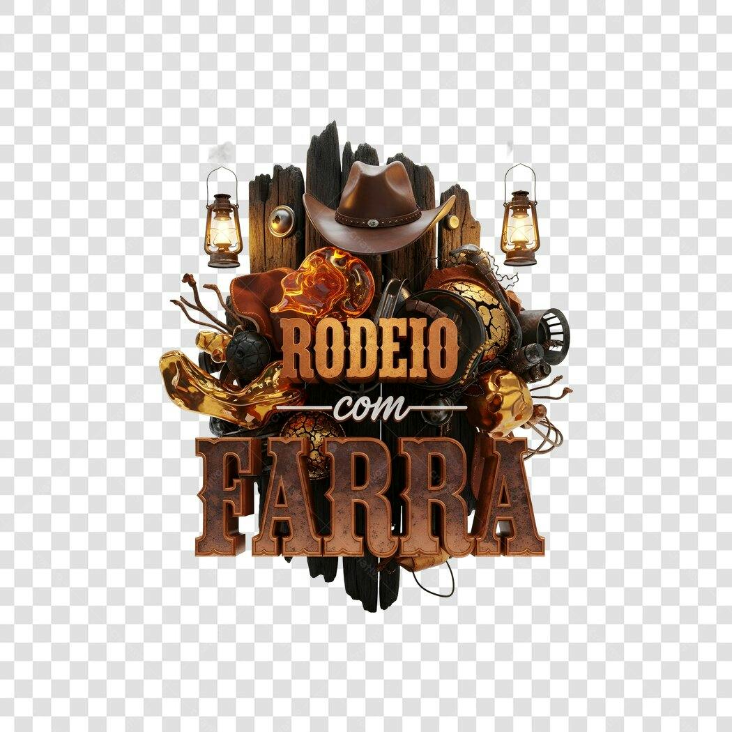 Elemento 3D Rodeio com Farra Chapéu e Lampiões PNG Fundo Transparente