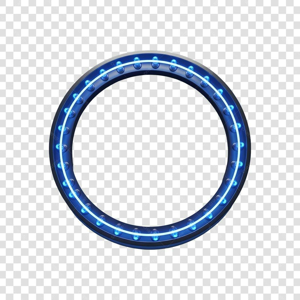 Elemento 3D Círculo Neon Azul Luminoso PNG Fundo Transparente