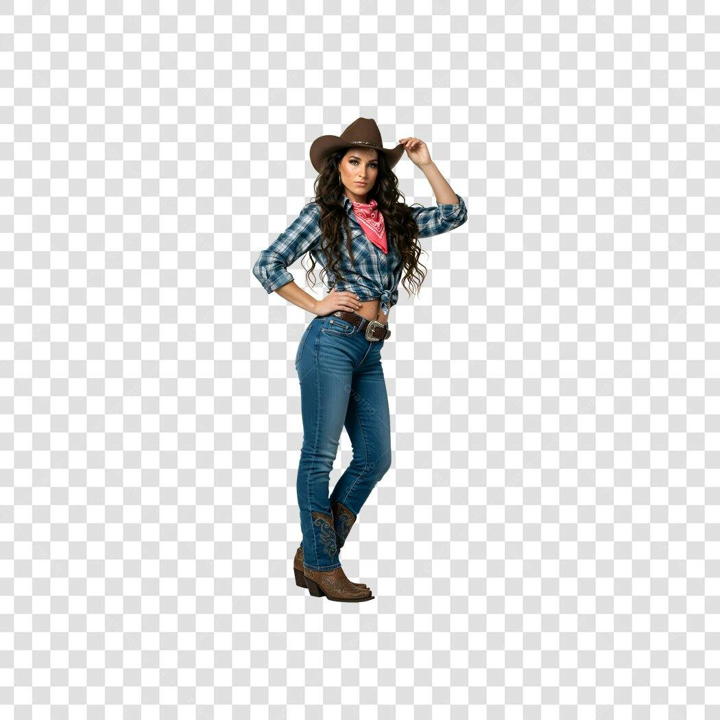 Foto Recortada Mulher Cowboy Chapéu Jeans PNG Fundo Transparente