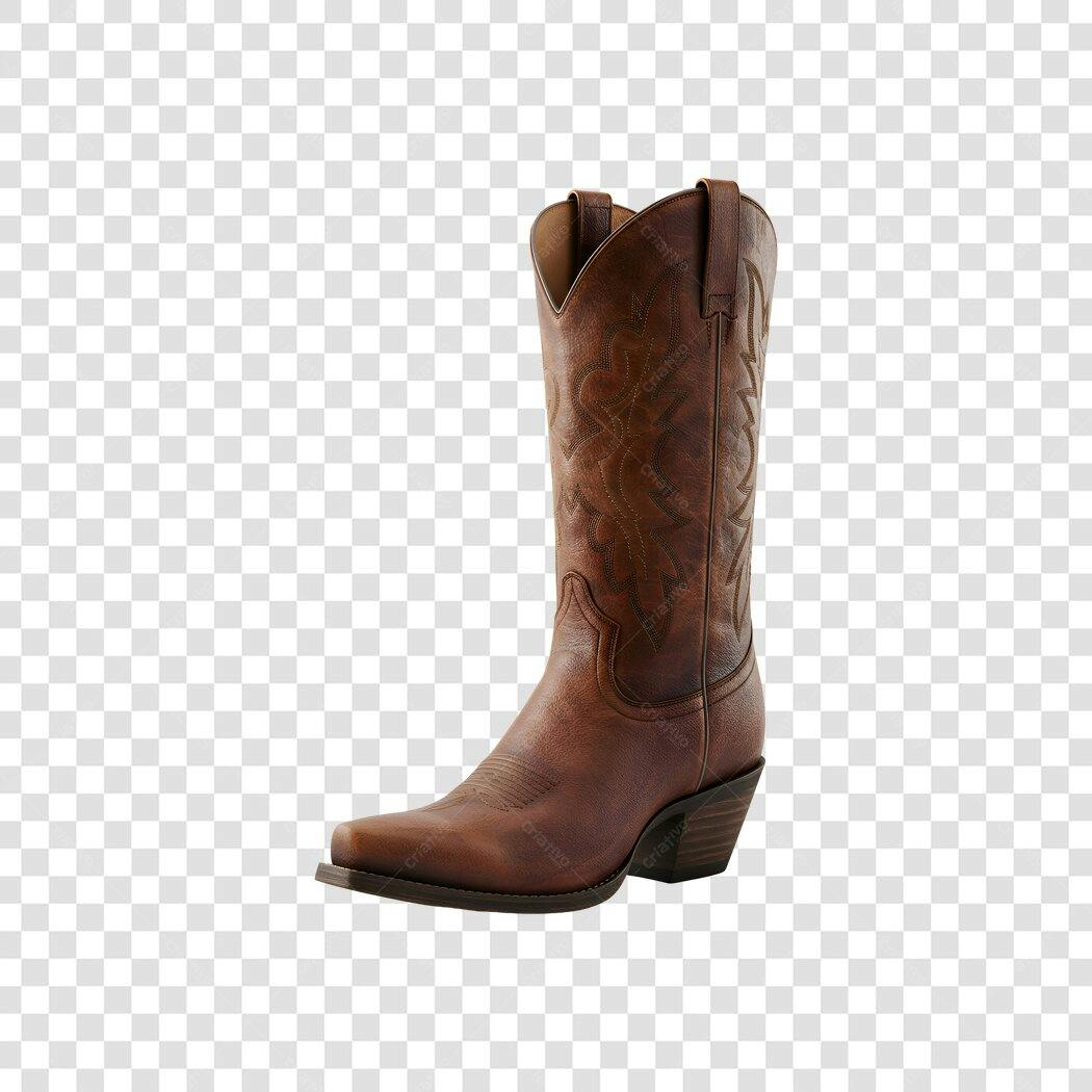 Foto Recortada Bota Country Marrom Couro PNG Fundo Transparente