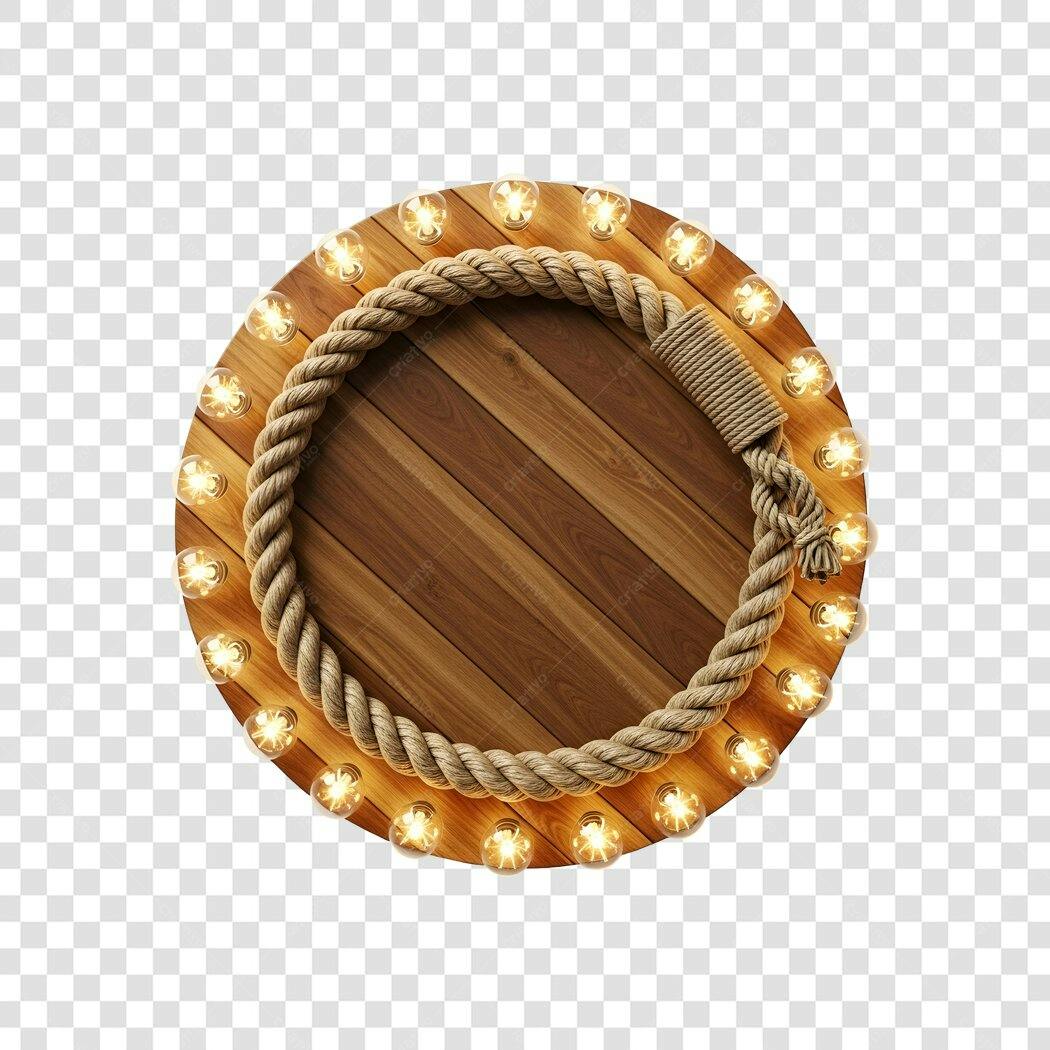 Elemento Decorativo Placa Madeira Corda Lâmpadas PNG Fundo Transparente