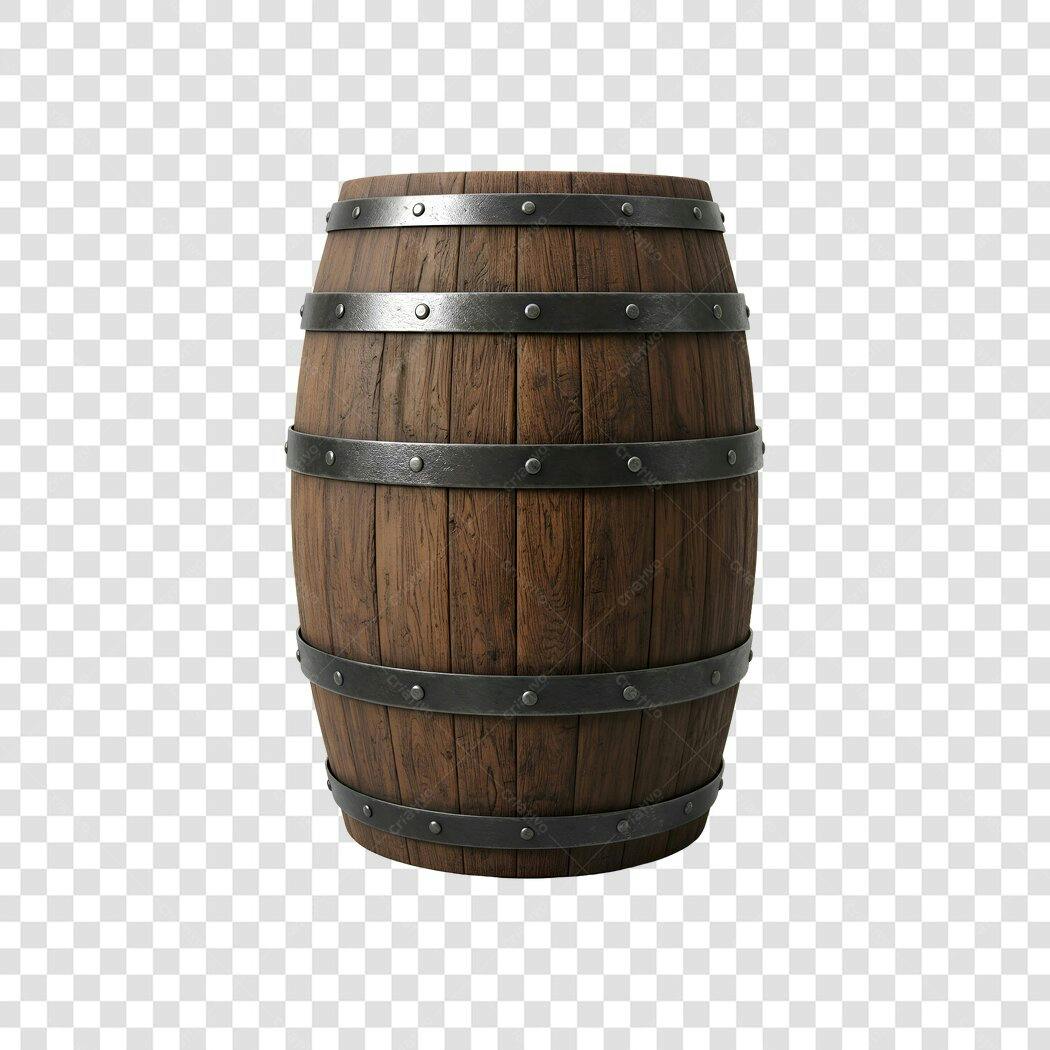 Elemento 3D Barril Madeira Rústico PNG Fundo Transparente