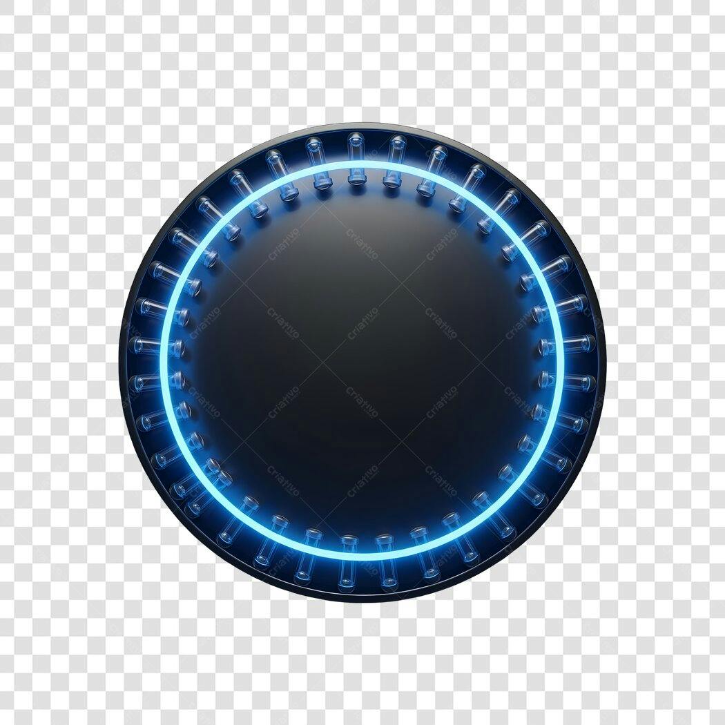 Elemento 3D Círculo Neon Azul Escuro PNG Fundo Transparente