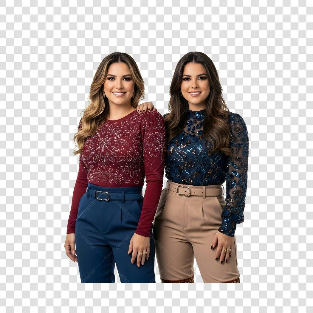 Foto Recortada Duas Mulheres Sorrindo PNG Fundo Transparente