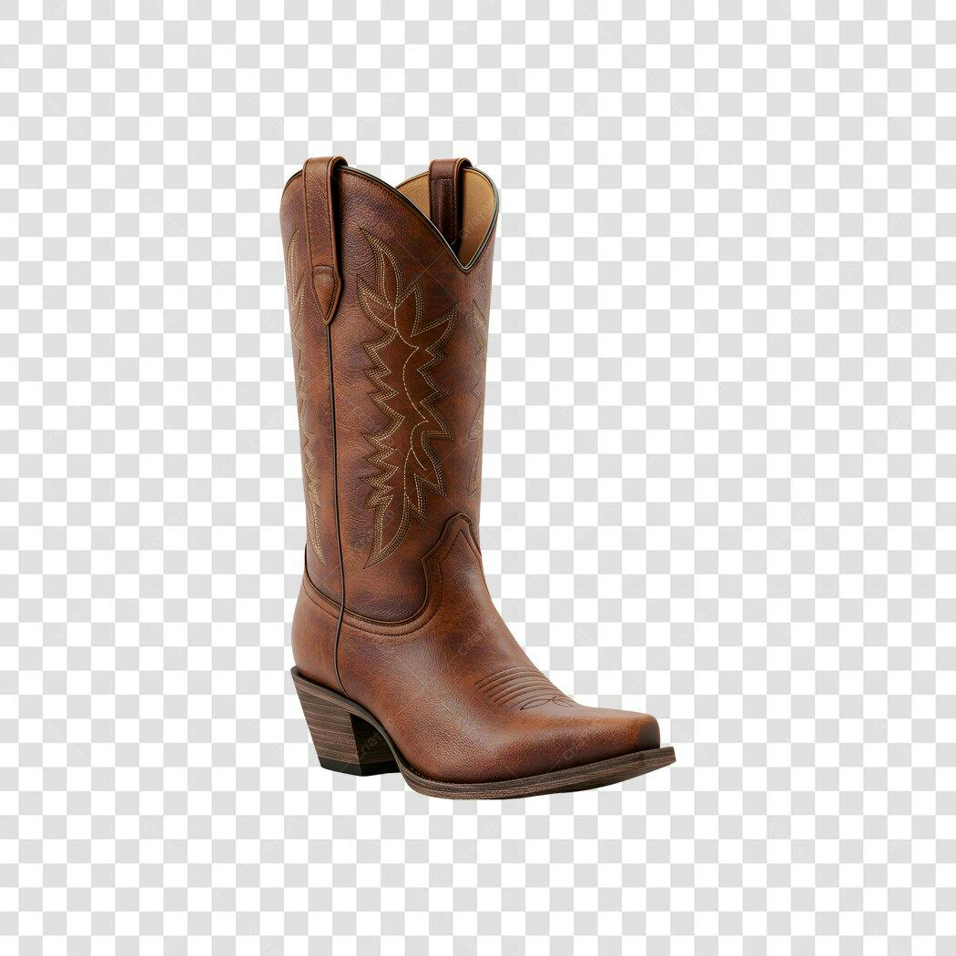 Foto Recortada Bota Country Marrom Couro PNG Fundo Transparente