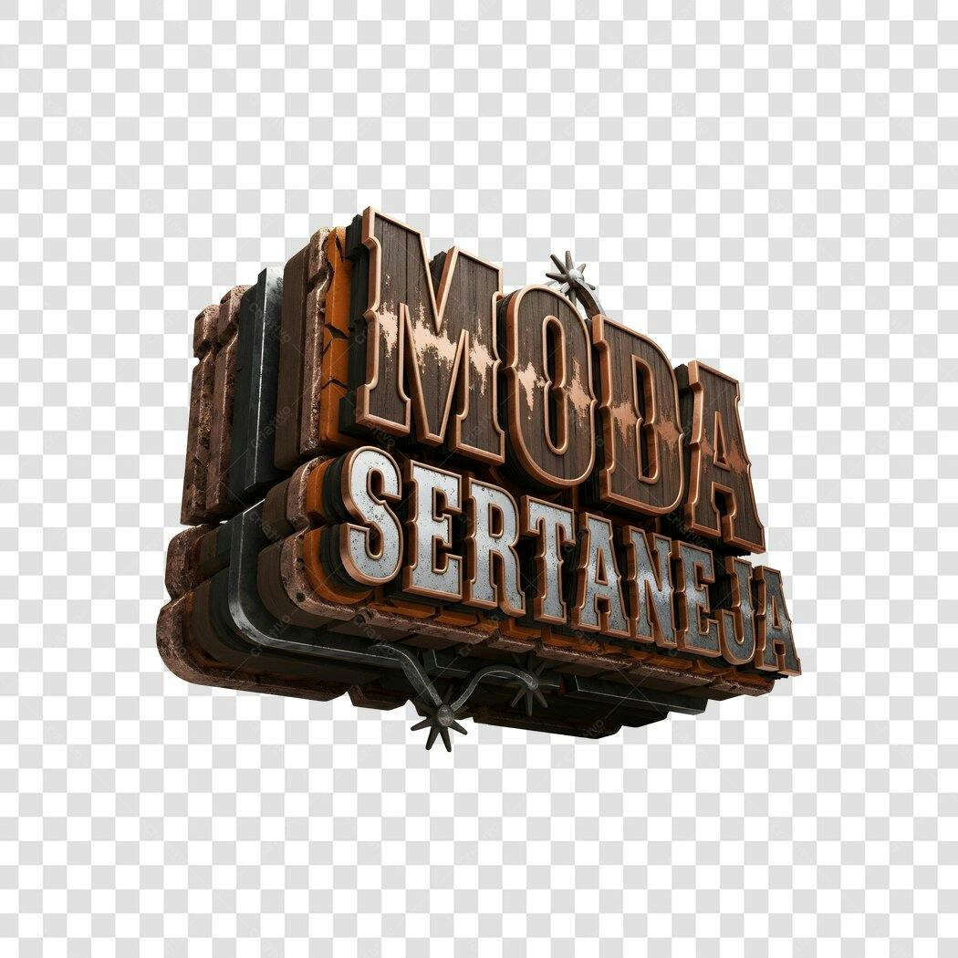 Elemento 3D Texto Moda Sertaneja Rústico PNG Fundo Transparente
