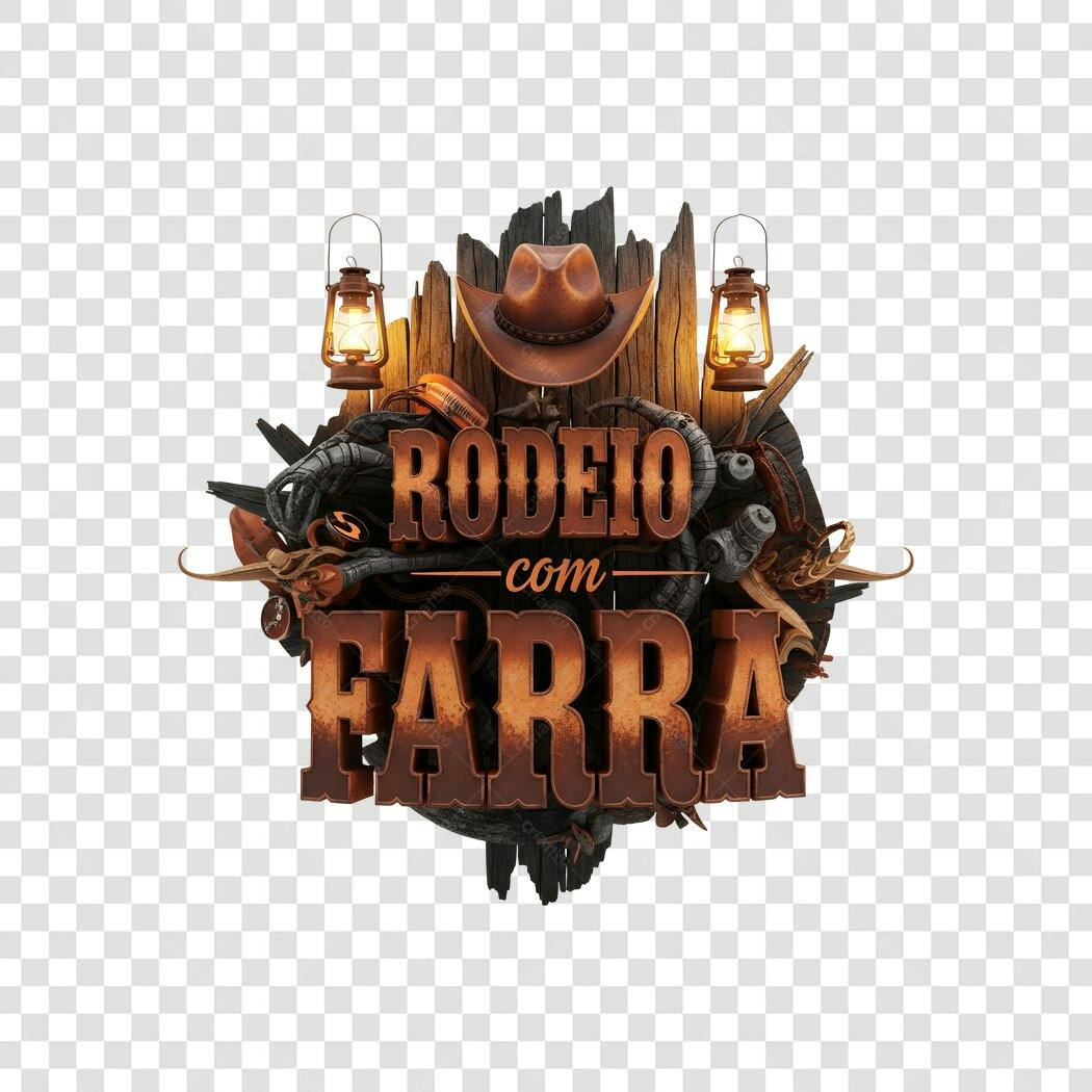 Elemento 3D Rodeio com Farra Chapéu Lampiões PNG Fundo Transparente