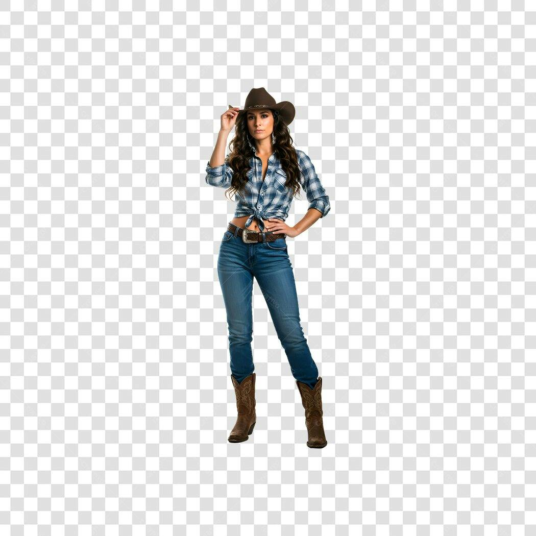 Foto Recortada Mulher Country Chapéu Bota Xadrez PNG Fundo Transparente