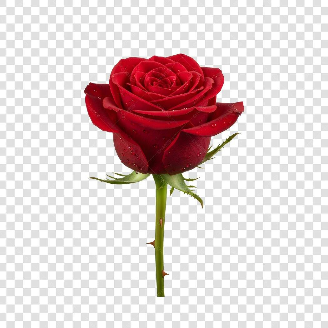 Foto Recortada Rosa Vermelha Gotas Água PNG Fundo Transparente