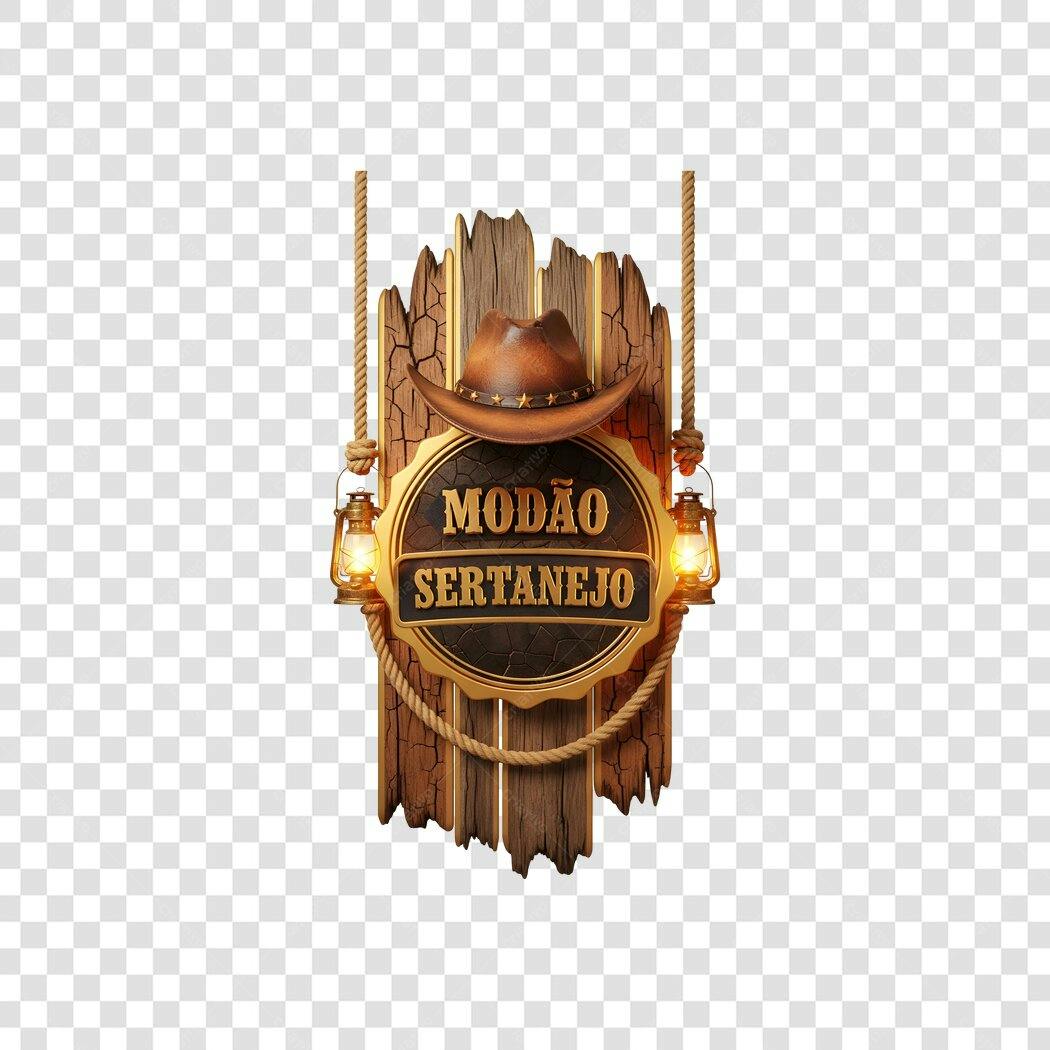 Elemento 3D Placa Modão Sertanejo Chapéu Lampiões PNG Fundo Transparente