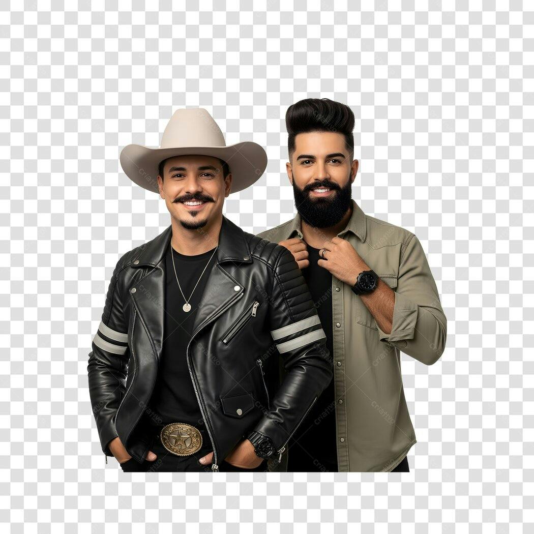 Foto Recortada Dupla Sertaneja Homens Sorrindo PNG Fundo Transparente