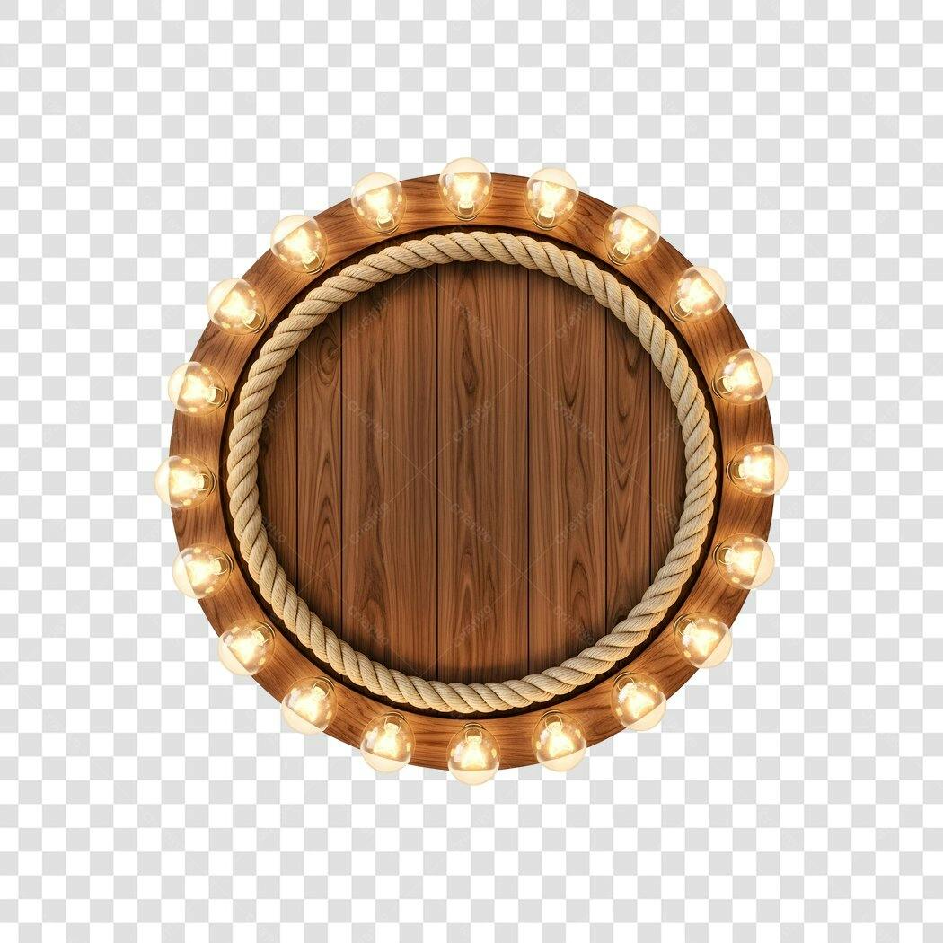 Elemento Decorativo Placa Madeira Redonda Luzes PNG Fundo Transparente