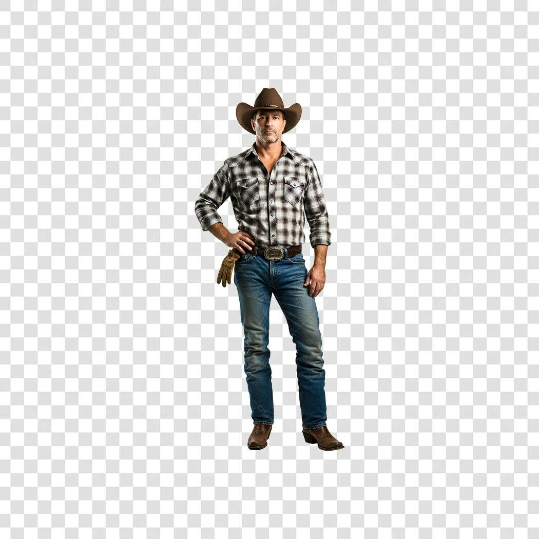 Foto Recortada Homem Cowboy Chapéu Xadrez PNG Fundo Transparente