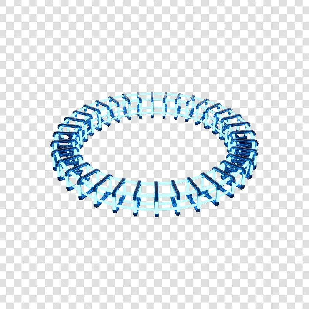 Elemento 3D Anel Neon Azul Claro e Escuro PNG Fundo Transparente