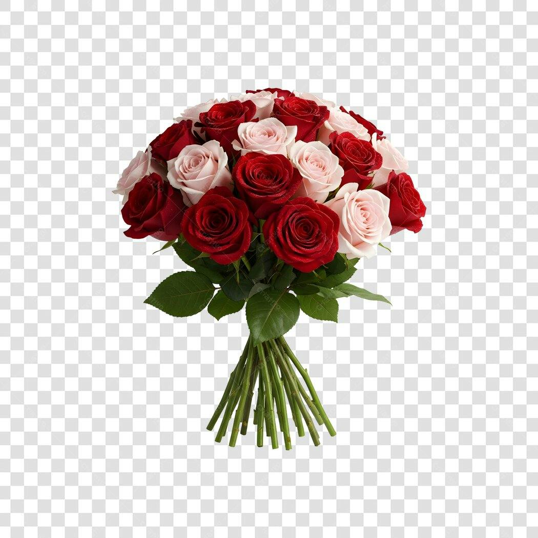 Foto Recortada Buquê Rosas Vermelhas Brancas PNG Fundo Transparente