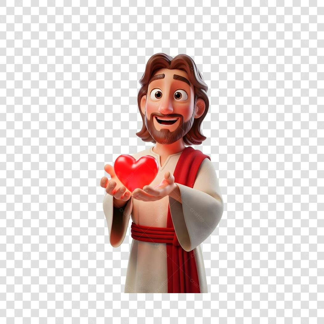 Personagem 3D Jesus Cristo Coração PNG Fundo Transparente