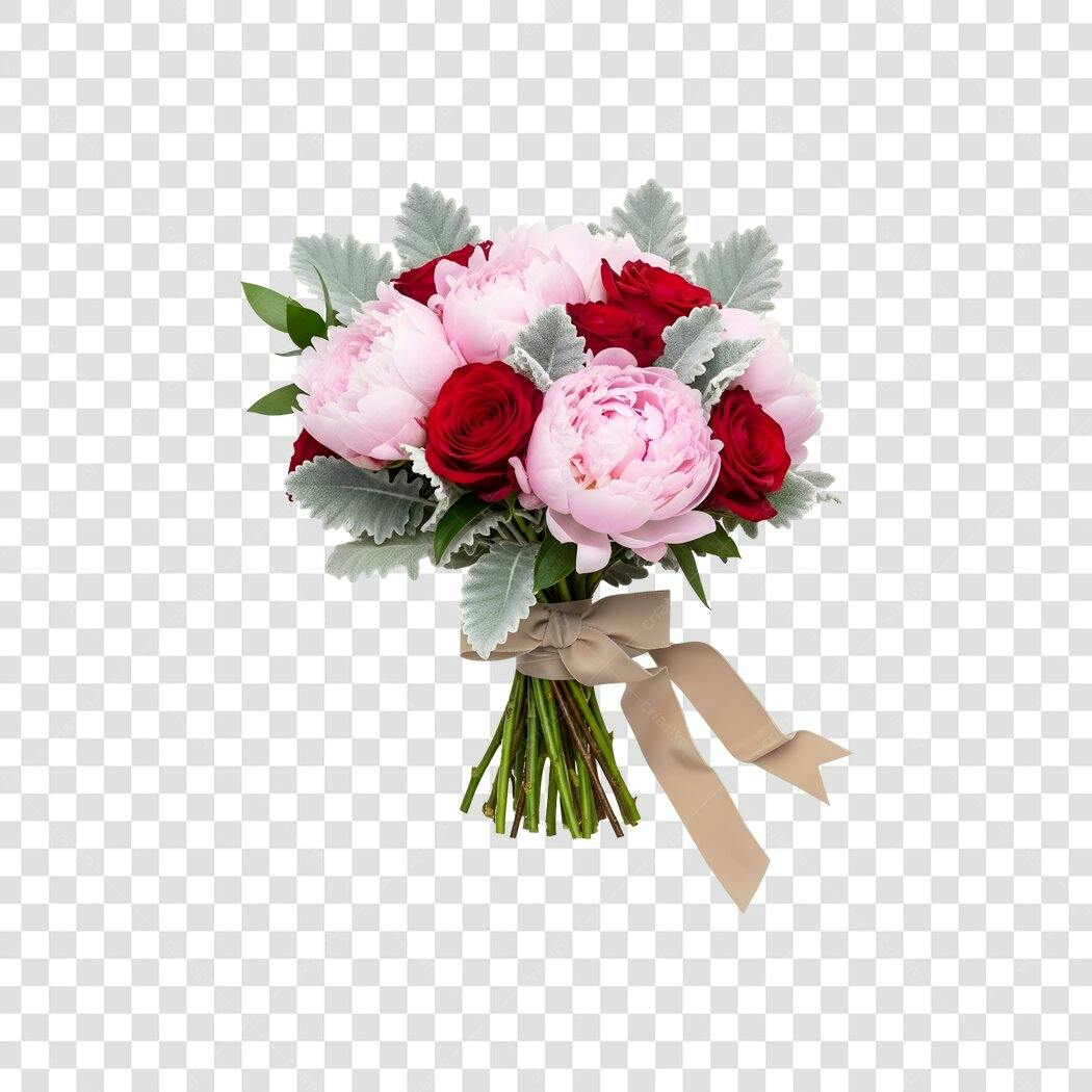 Foto Recortada Buquê Rosas Peônias Rosas Vermelhas PNG Fundo Transparente