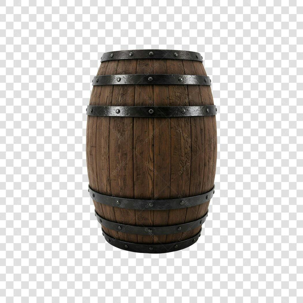 Elemento 3D Barril Madeira Rústico PNG Fundo Transparente