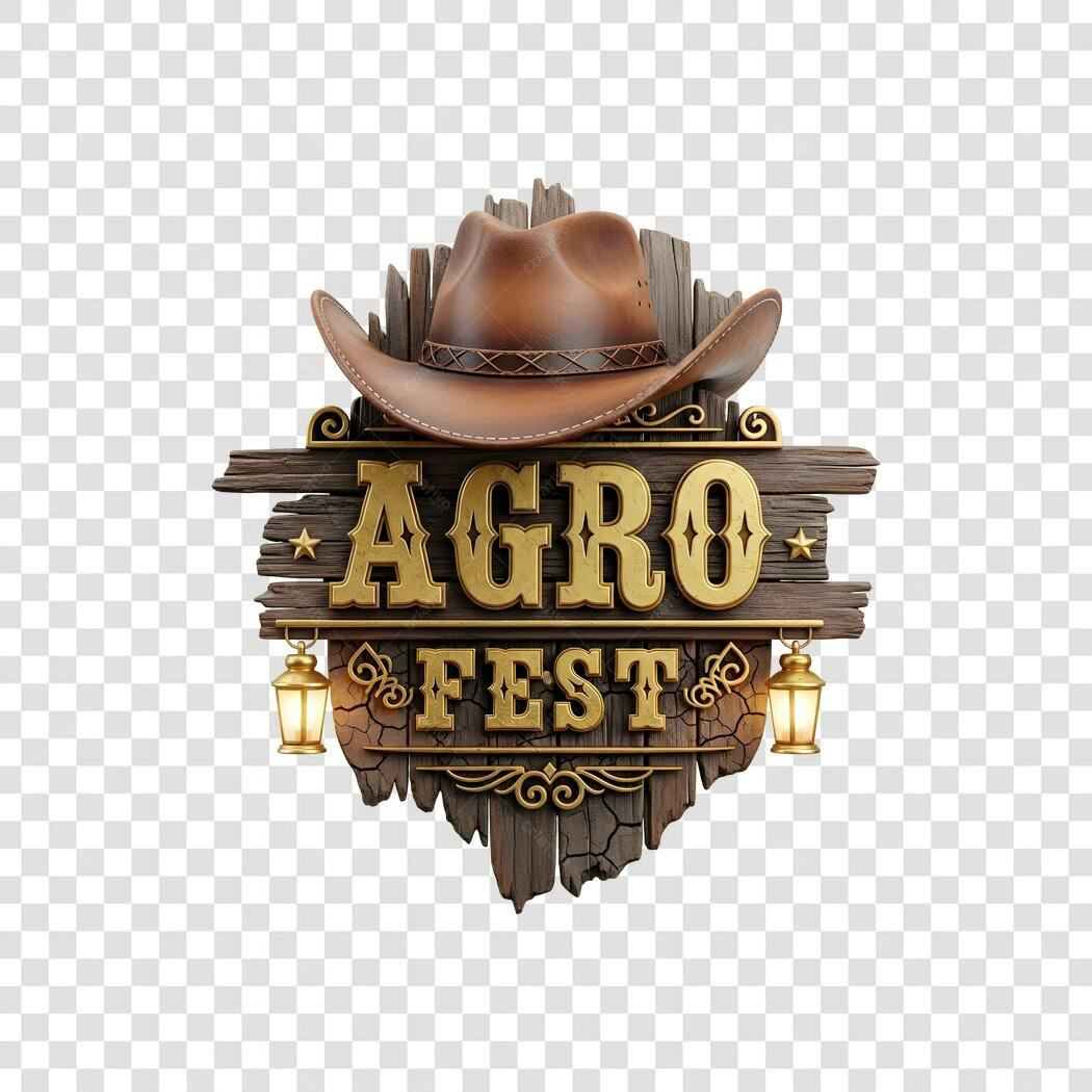 Elemento 3D Logo Agro Fest Chapéu Cowboy PNG Fundo Transparente