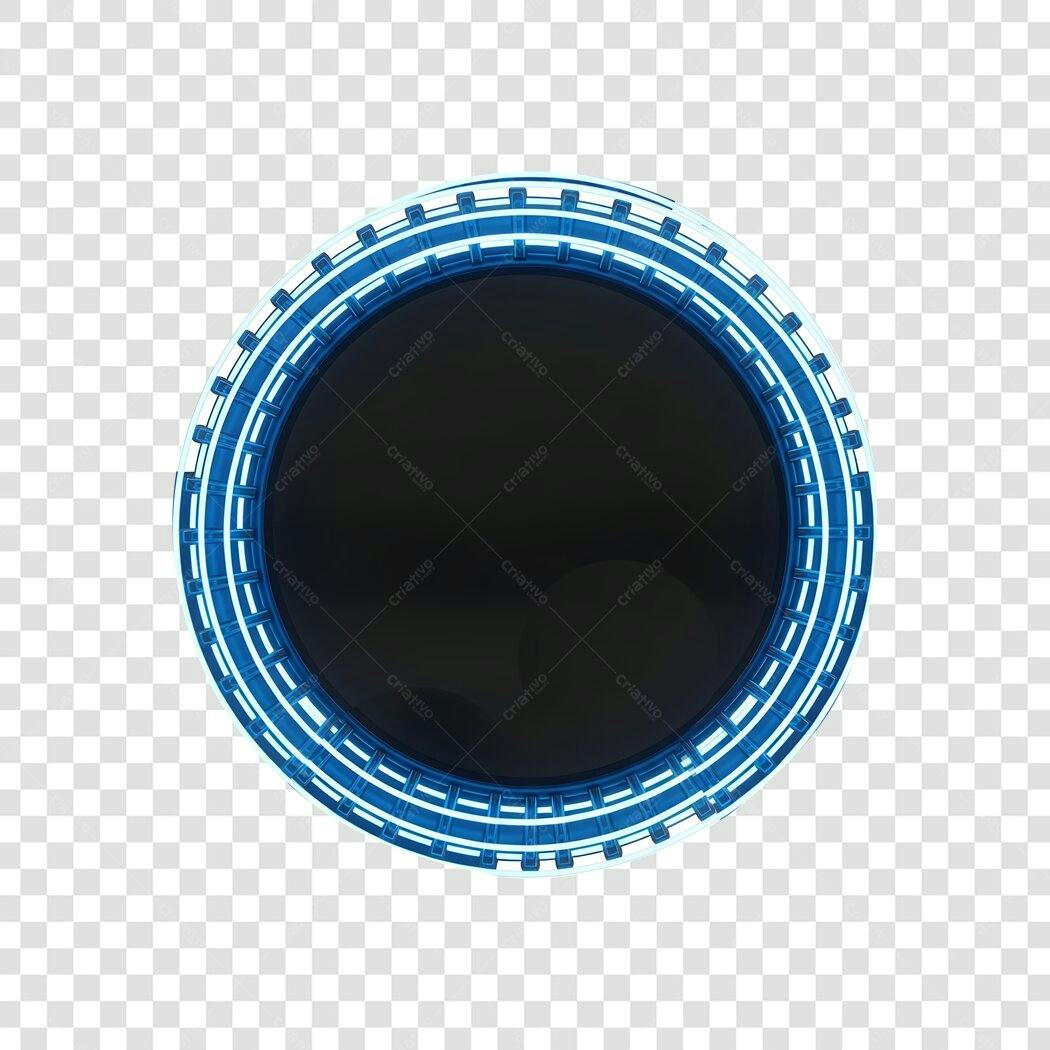 Elemento 3D Círculo Tecnológico Azul Preto PNG Fundo Transparente