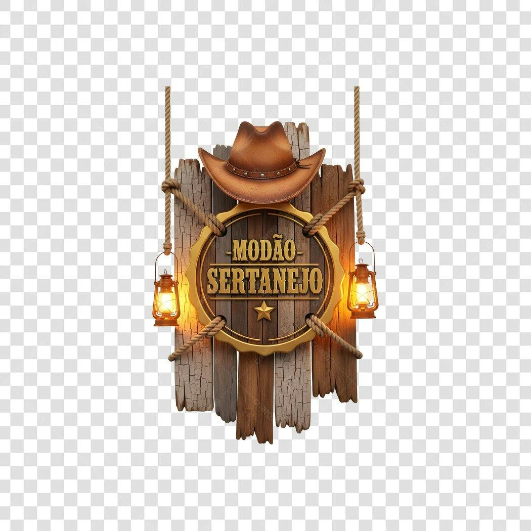 Elemento 3D Placa Modão Sertanejo Chapéu Lampiões PNG Fundo Transparente