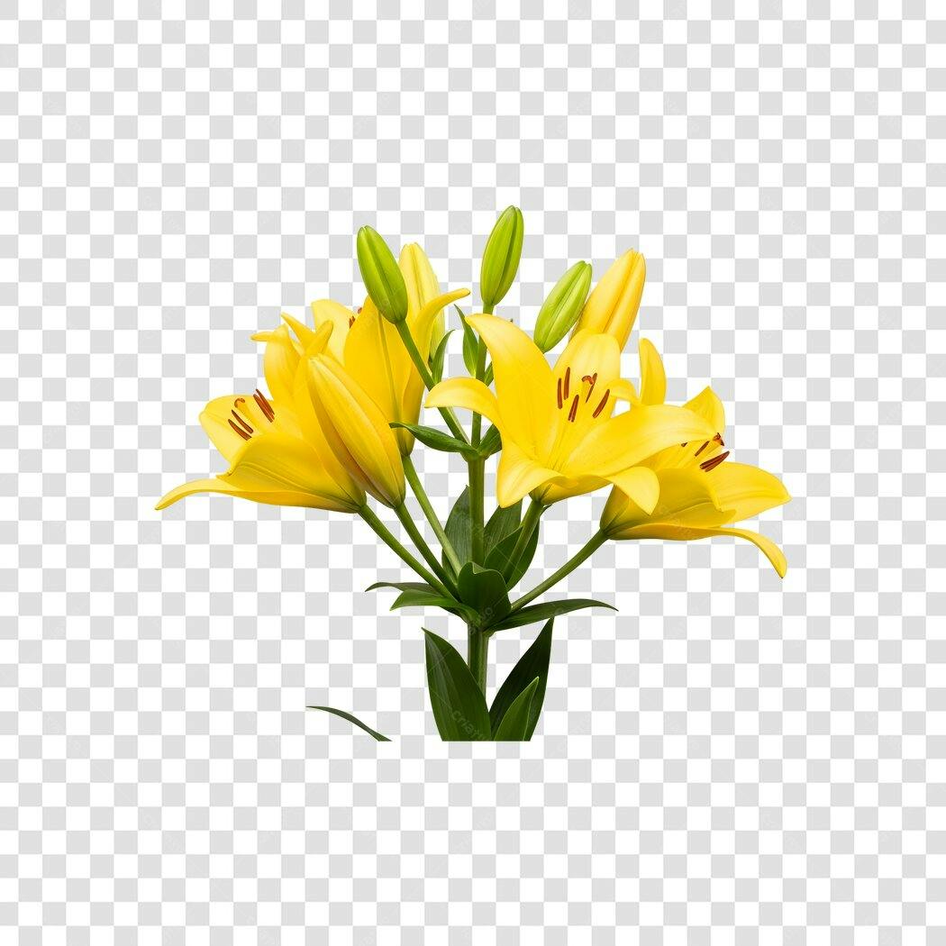 Foto Recortada Buquê Lírios Amarelos PNG Fundo Transparente