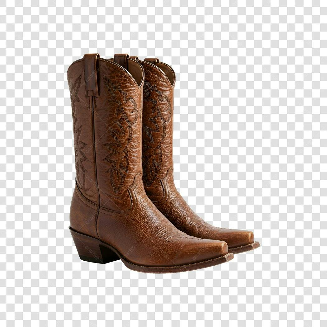 Foto Recortada Bota Country Marrom Couro PNG Fundo Transparente