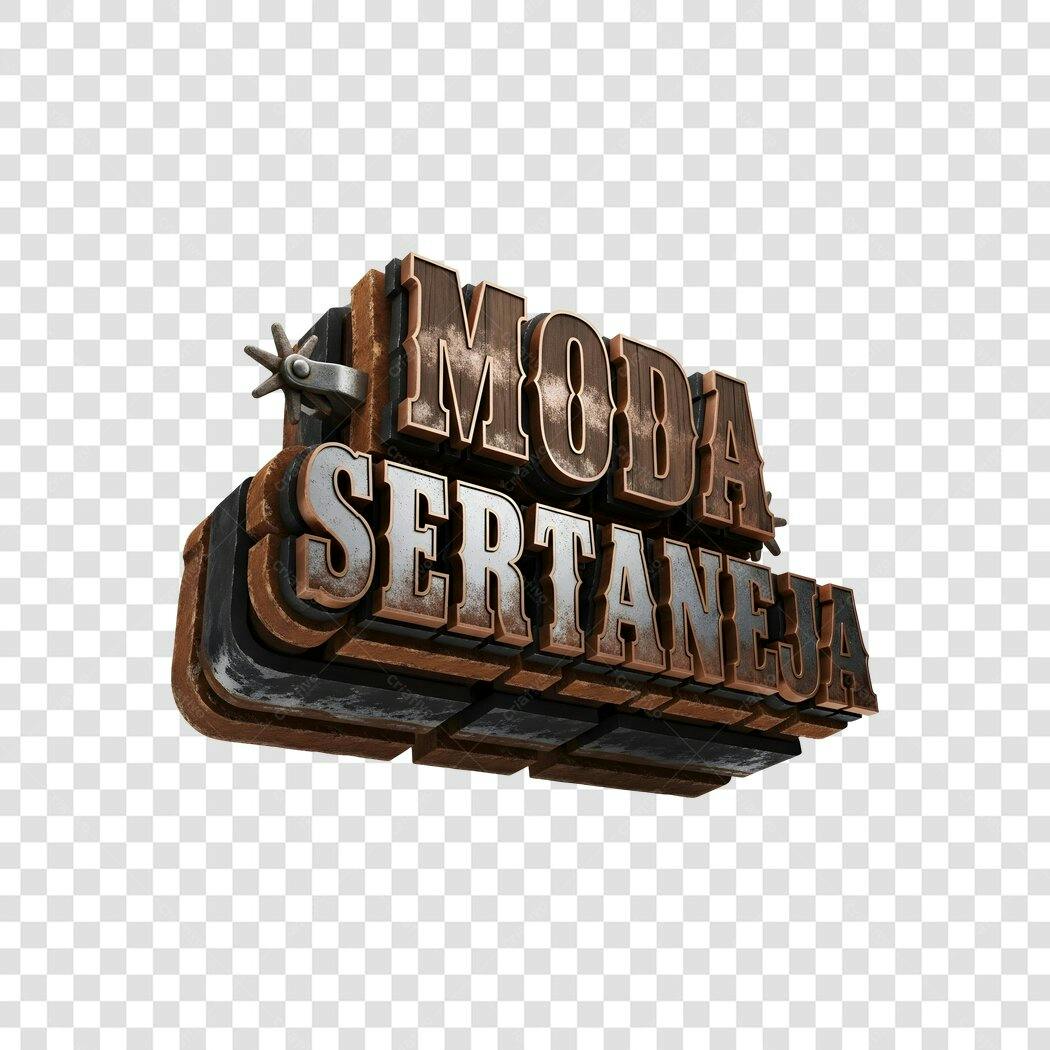 Elemento 3D Moda Sertaneja Logo Marrom PNG Fundo Transparente