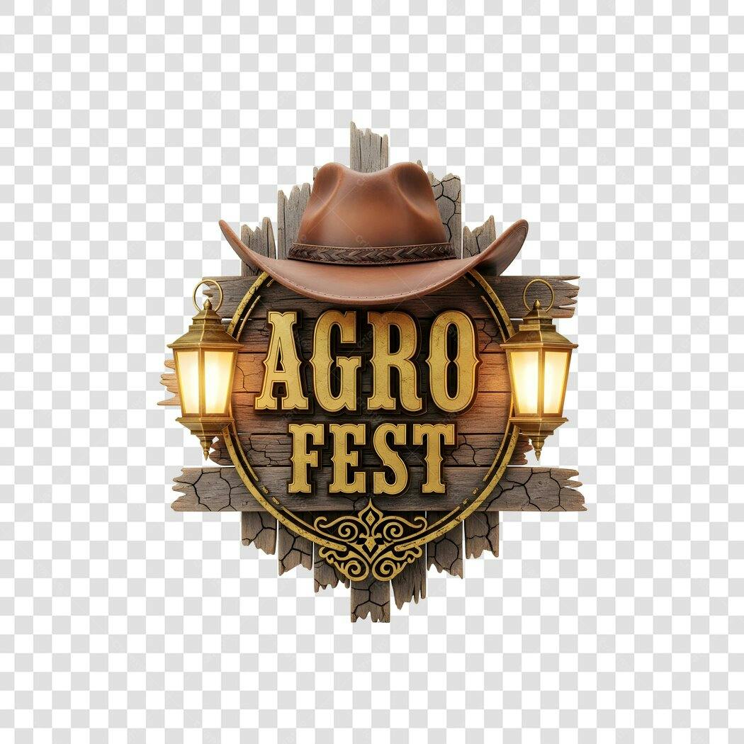 Elemento 3D Logo Agro Fest Chapéu Cowboy PNG Fundo Transparente