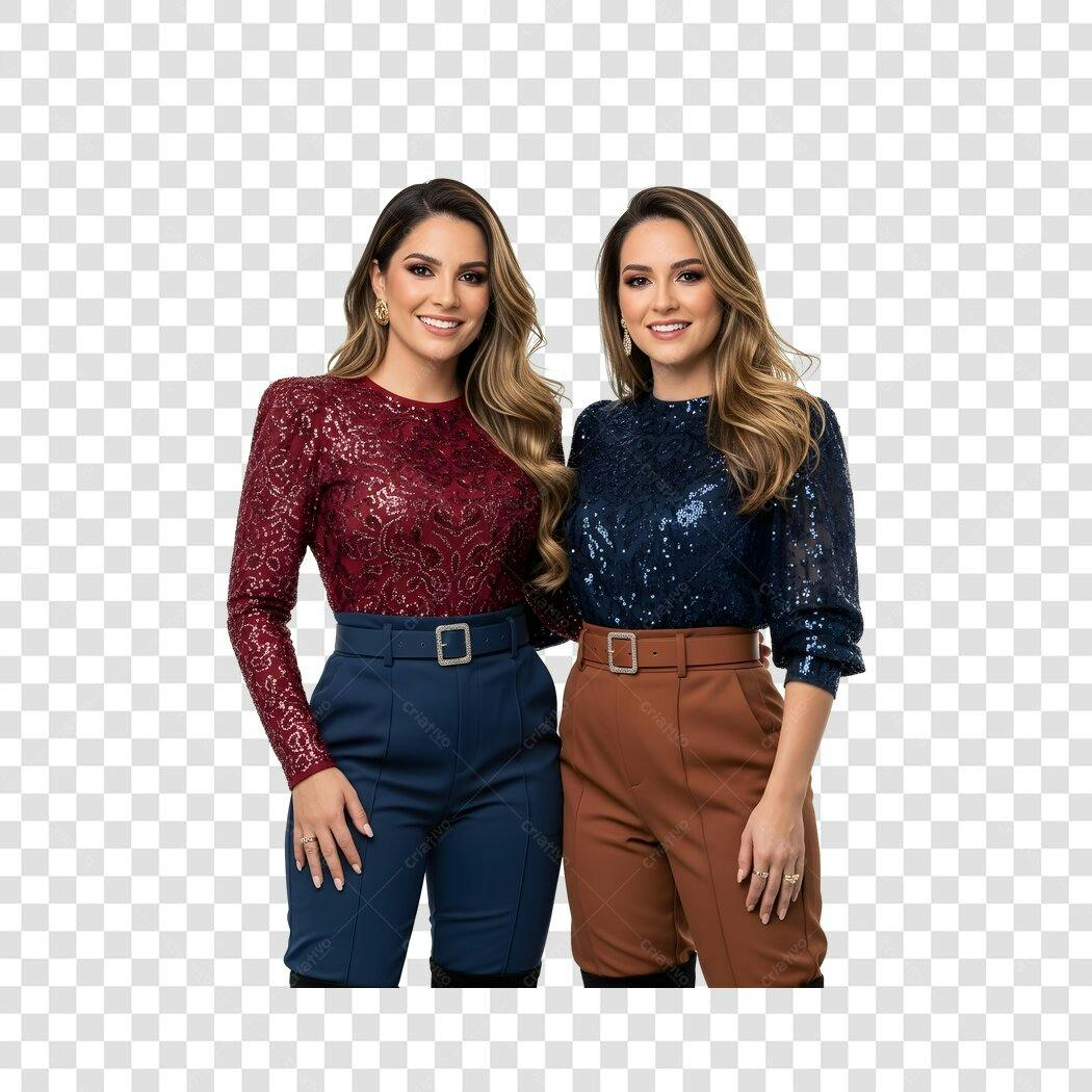 Foto Recortada Duas Mulheres Sorrindo Roupa Social PNG Fundo Transparente
