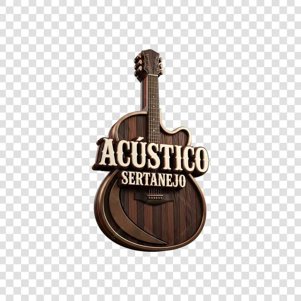 Elemento 3D Violão Acústico Sertanejo PNG Fundo Transparente