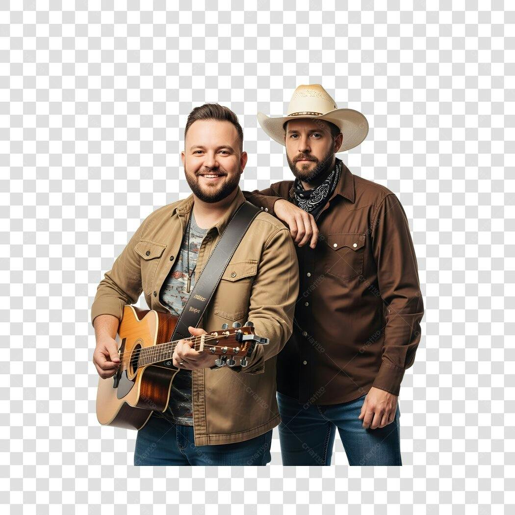 Foto Recortada Dupla Sertaneja Homens Violão PNG Fundo Transparente
