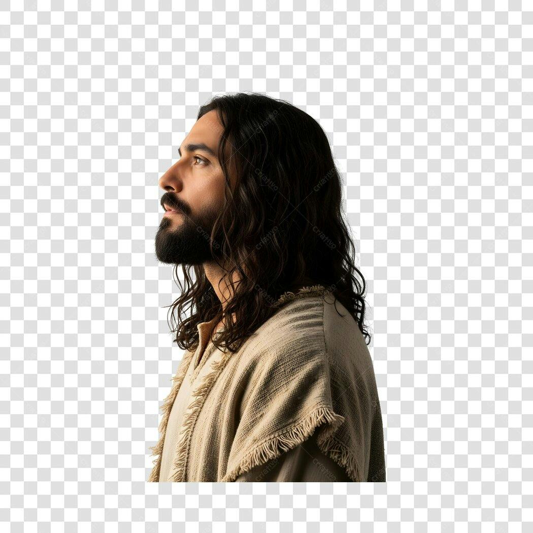 Foto Recortada Jesus Cristo Olhando para Cima PNG Fundo Transparente