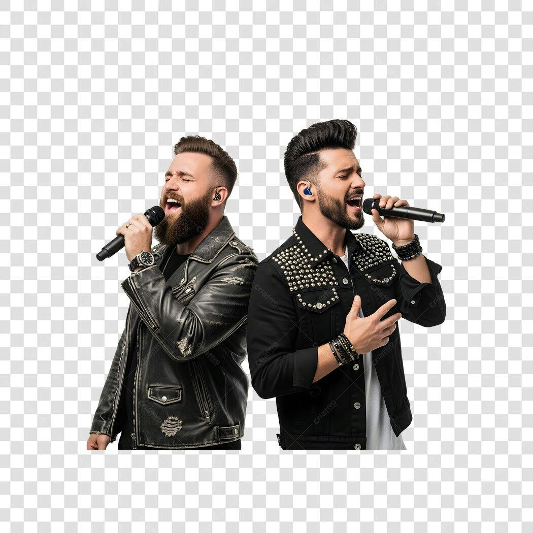 Foto Recortada Cantores Sertanejos Microfone PNG Fundo Transparente