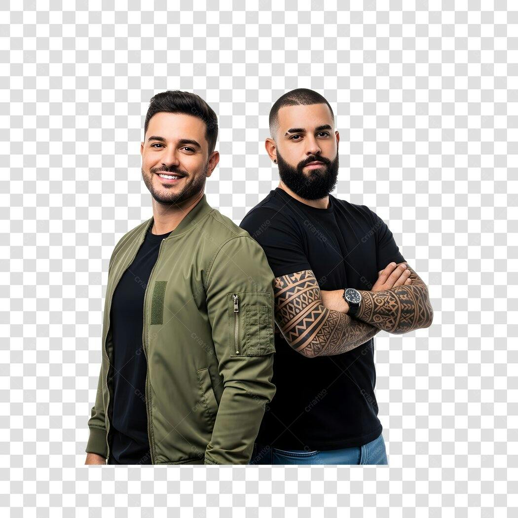 Foto Recortada Dois Homens Sorrindo e Tatuado PNG Fundo Transparente