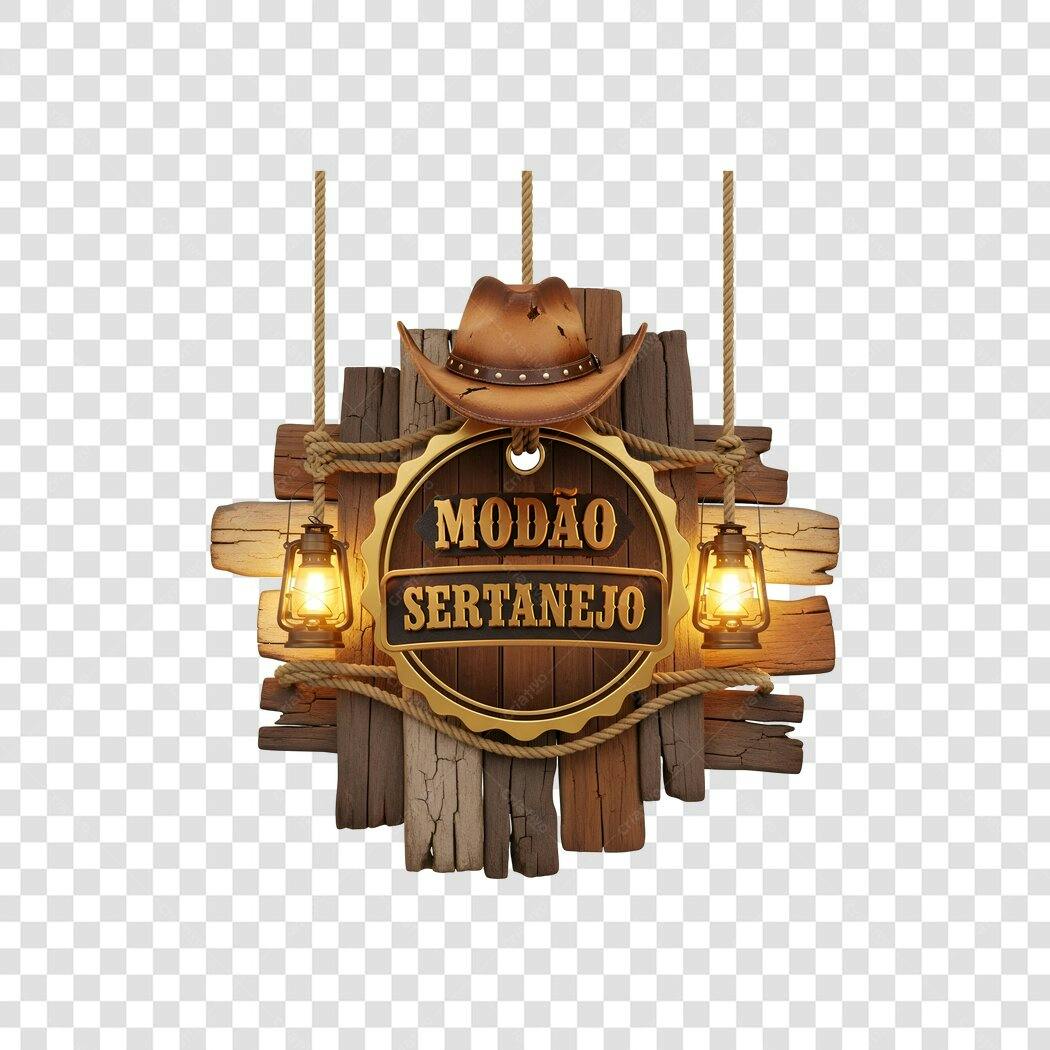 Elemento 3D Modão Sertanejo Chapéu Lampião PNG Fundo Transparente