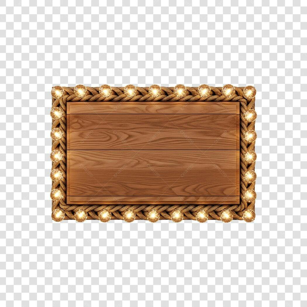 Elemento Decorativo Placa Madeira Rústica Luzes PNG Fundo Transparente