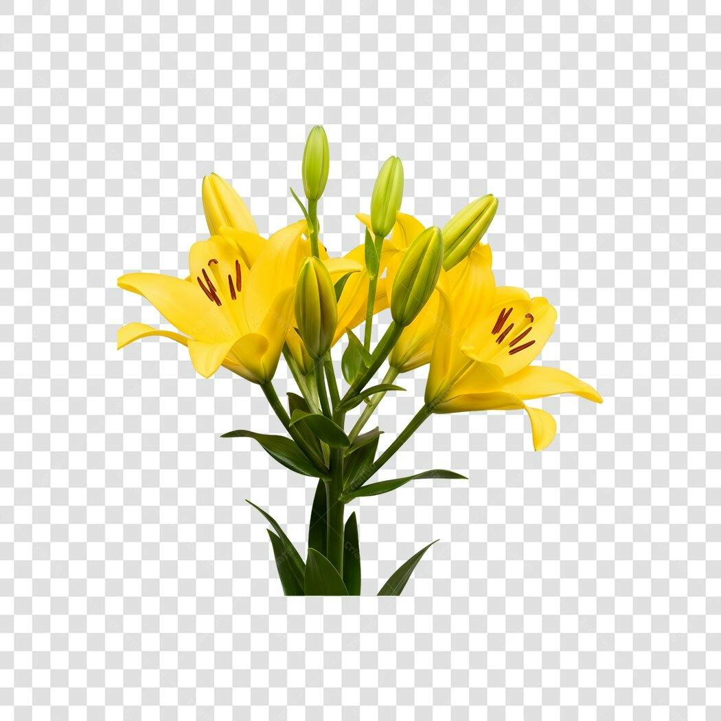 Foto Recortada Buquê Lírios Amarelos PNG Fundo Transparente
