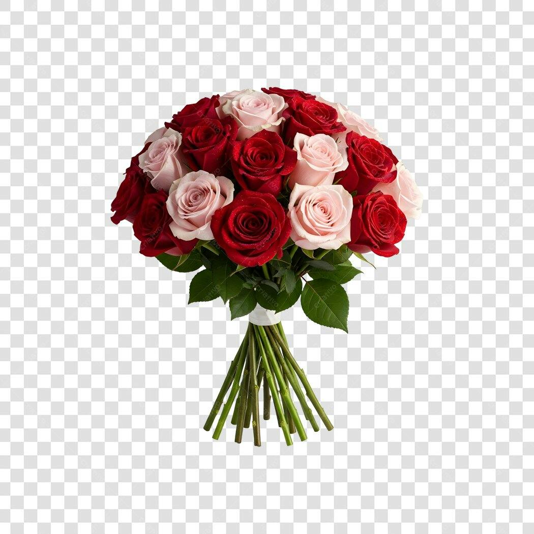 Foto Recortada Buquê Rosas Vermelhas Rosadas PNG Fundo Transparente