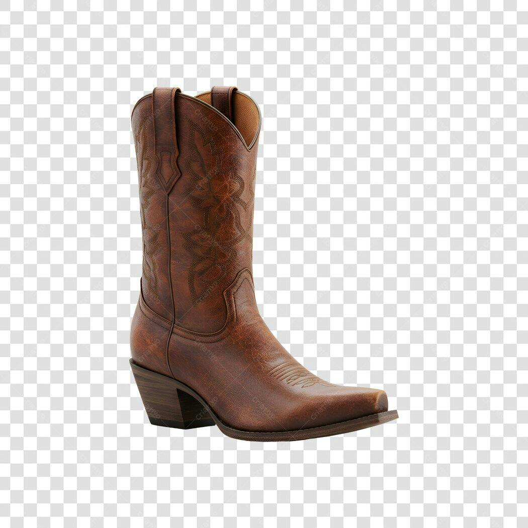 Foto Recortada Bota Country Marrom Couro PNG Fundo Transparente