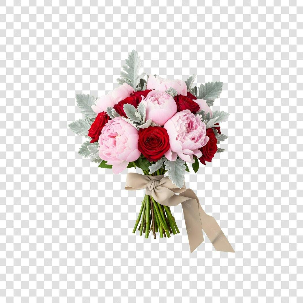 Foto Recortada Buquê Rosas Peônias Vermelhas Rosa PNG Fundo Transparente